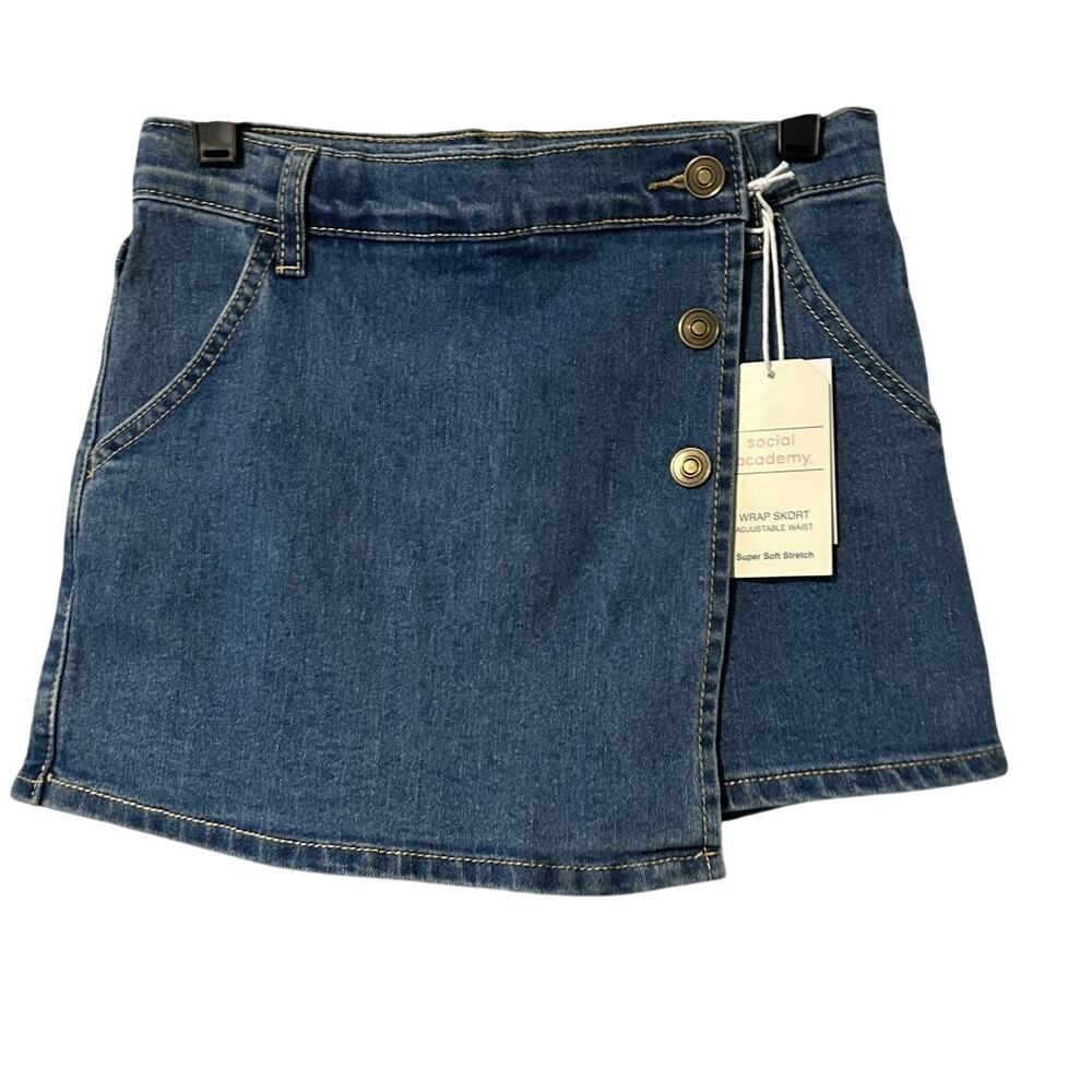 NWT Social Academy Denim Wrap Blue Wash Mini Skort-Kids Girls 8
